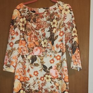 Talbots Floral Dress in Orange and Cream